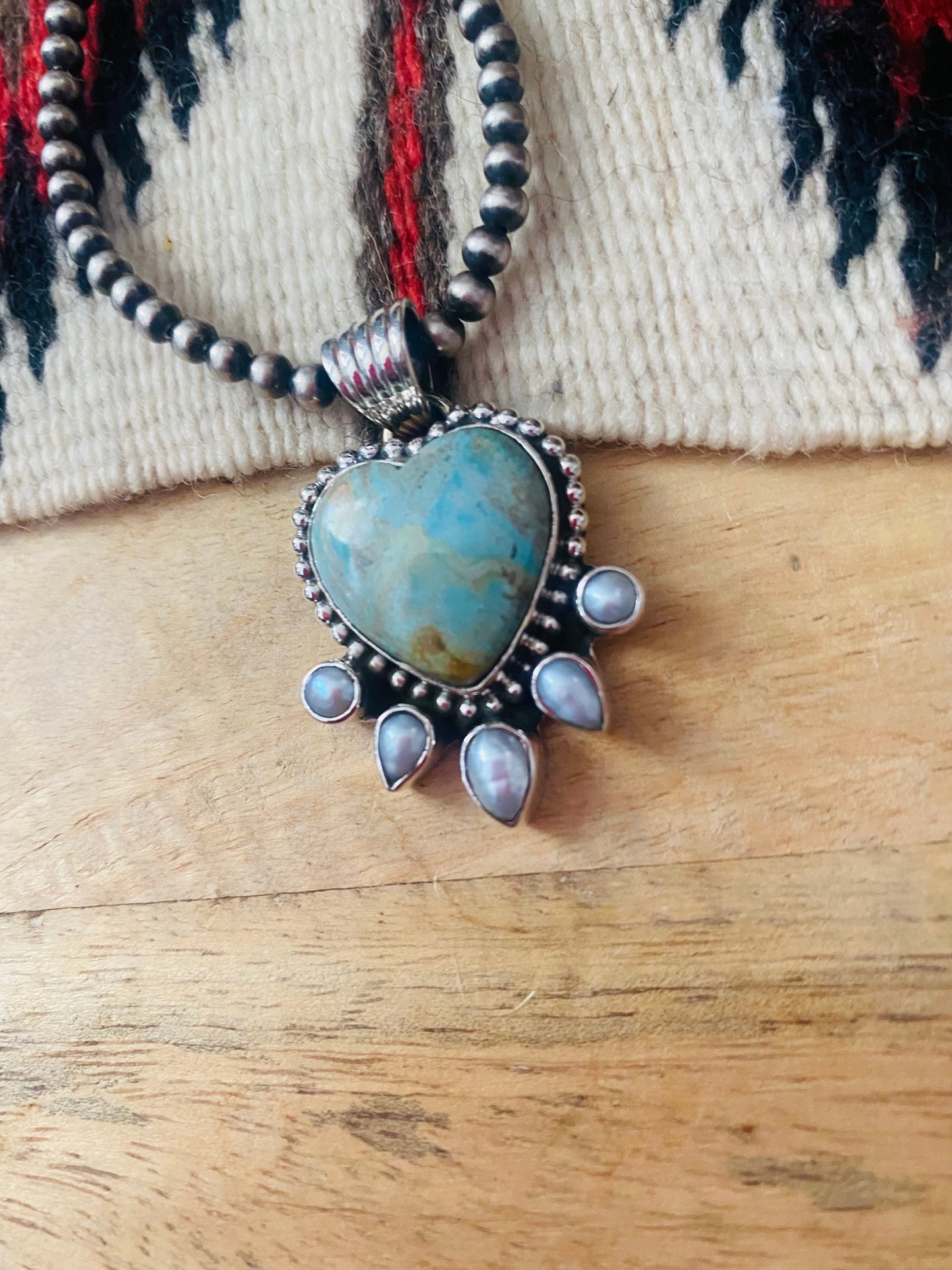 Australian Turquoise & Pearl Heart Pendant