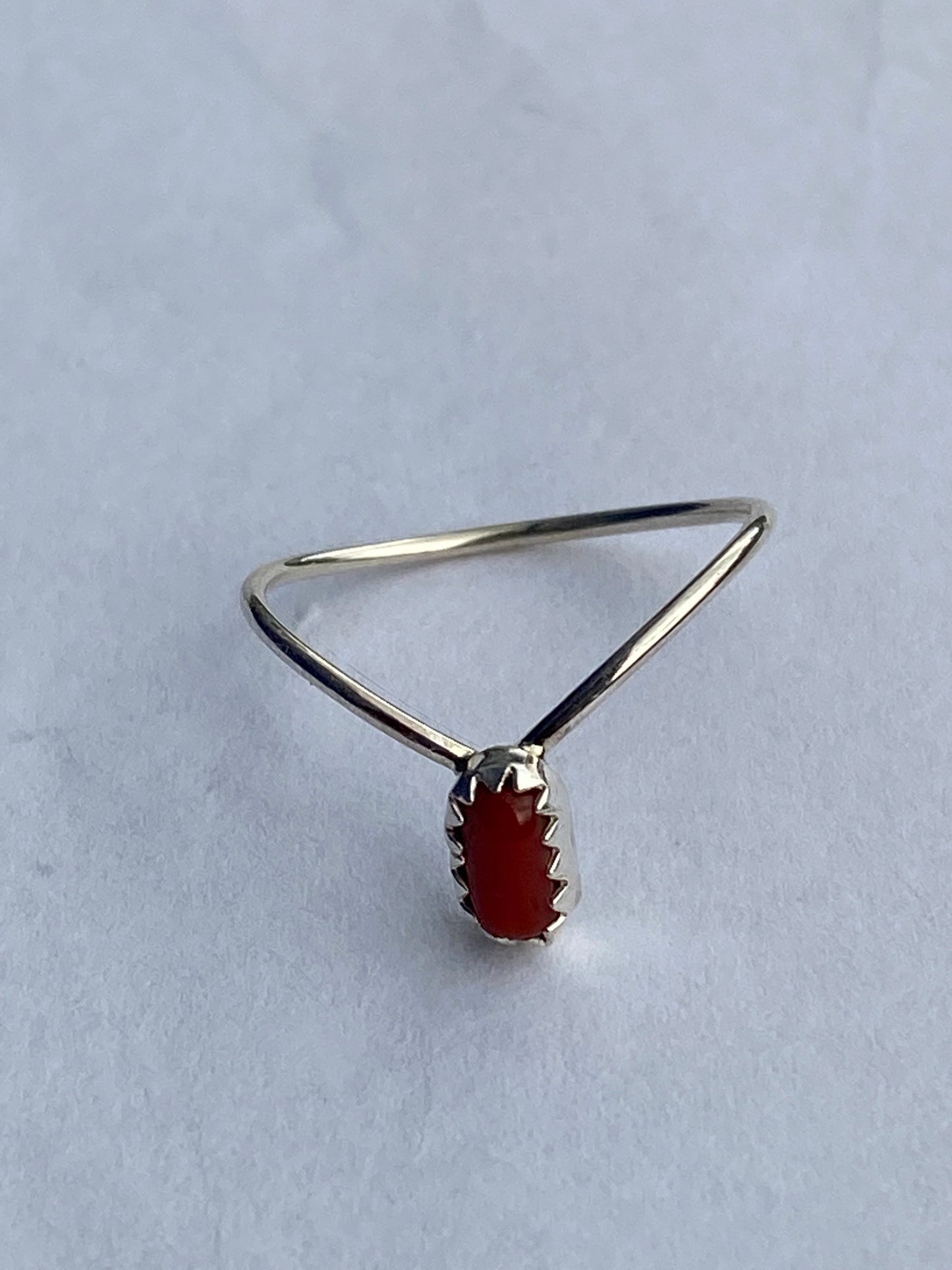 Navajo Natural Coral & Sterling Silver V Ring