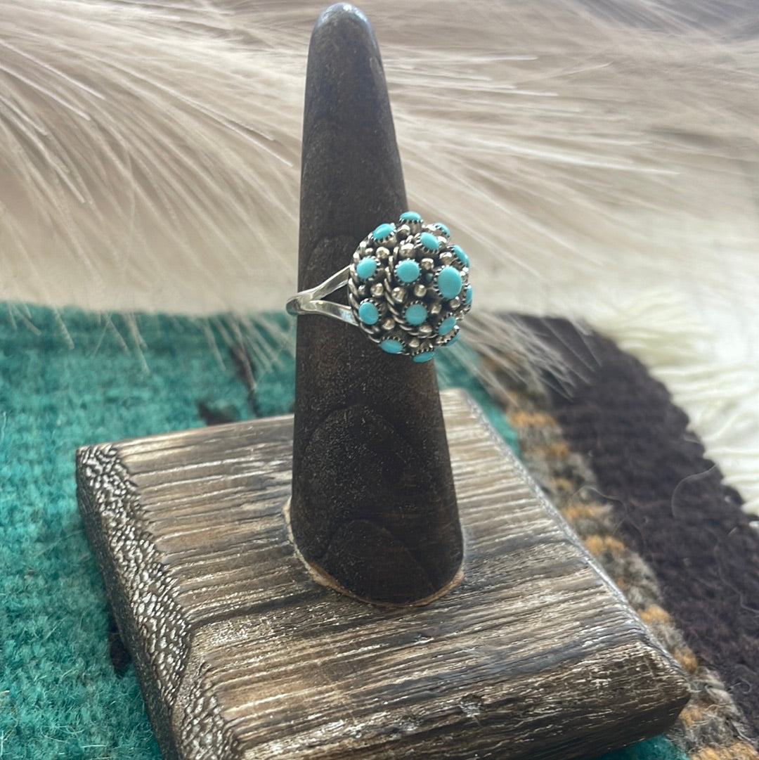 Zuni Sterling Silver & Turquoise Cluster Ring